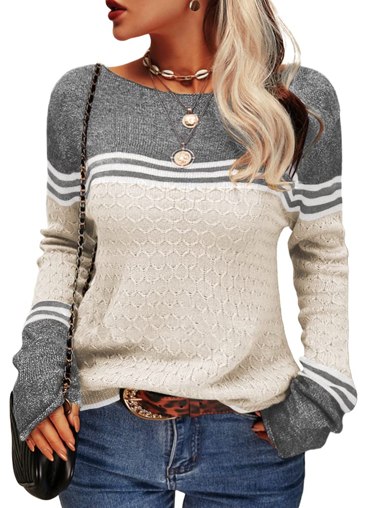 Danedvi Womens Fall Fashion 2026 Sweaters Colorblock Lightweight Striped Crewneck Winter Trendy Pullover Tops