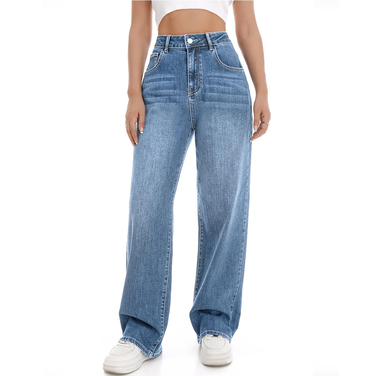 Women's Wide Leg Jeans High Waisted Baggy Straight Denim Pants