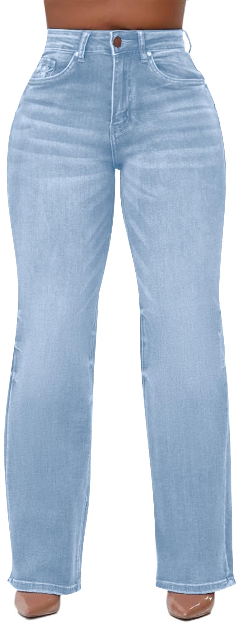 KnoInt Women's Wide Leg Straight Jeans High Waisted Baggy Stretch Loose Denim Pants