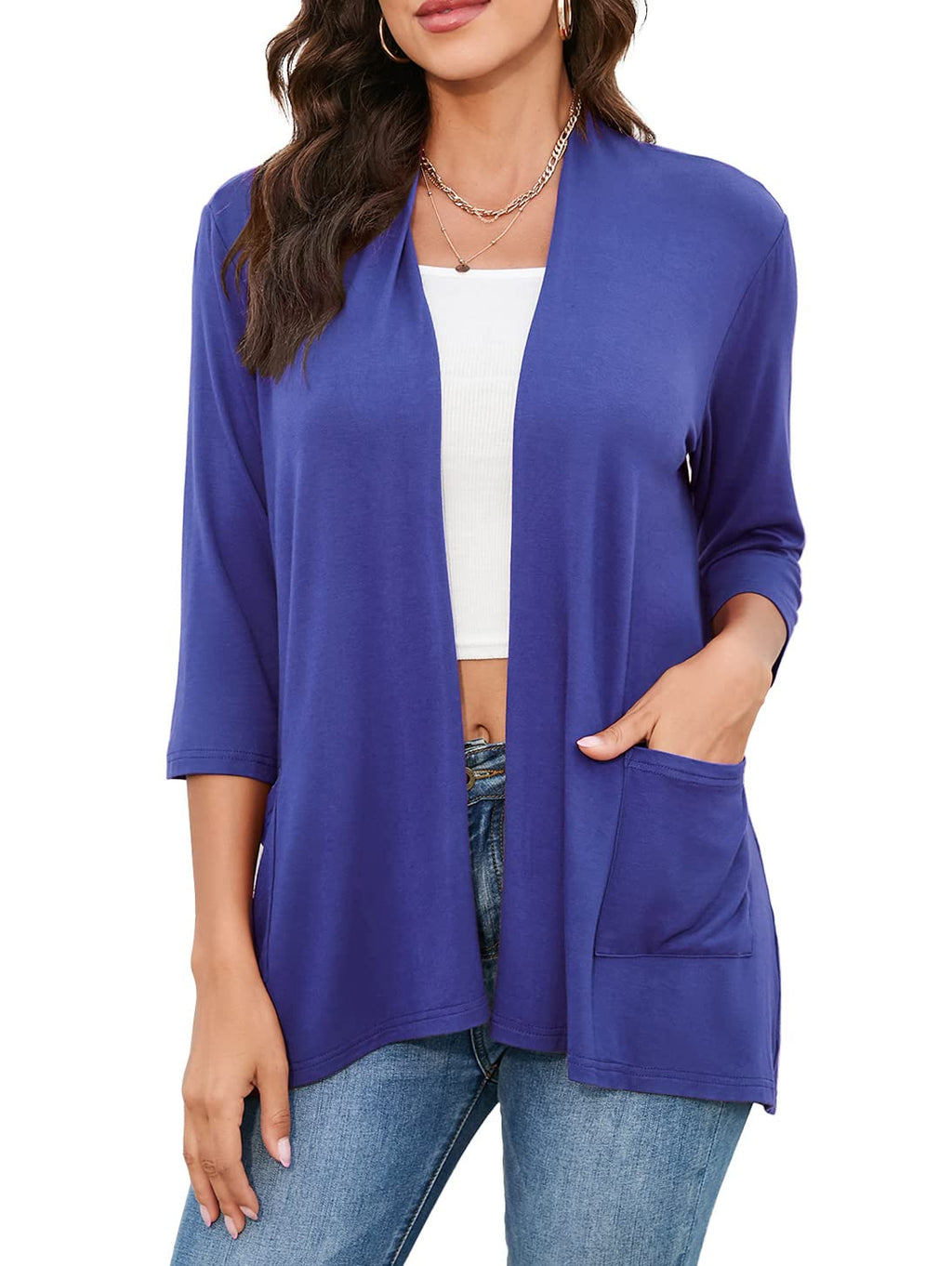 HIYIYEZI Womens Casual Lightweight Cardigans with Pockets 3/4 Sleeve Open Front Dusters