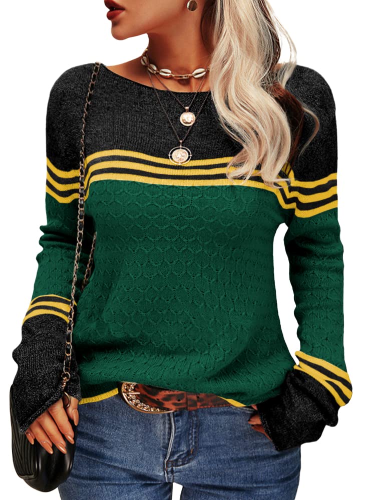 Danedvi Womens Fall Fashion 2026 Sweaters Colorblock Lightweight Striped Crewneck Winter Trendy Pullover Tops