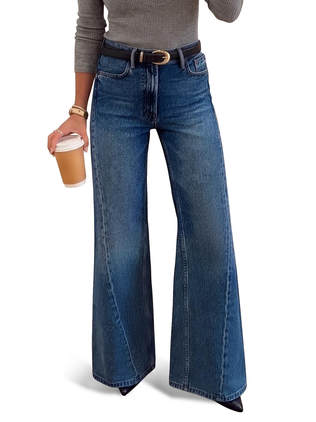 Saodimallsu Womens High Waisted Flare Jeans Stretchy Wide Leg Denim Pants