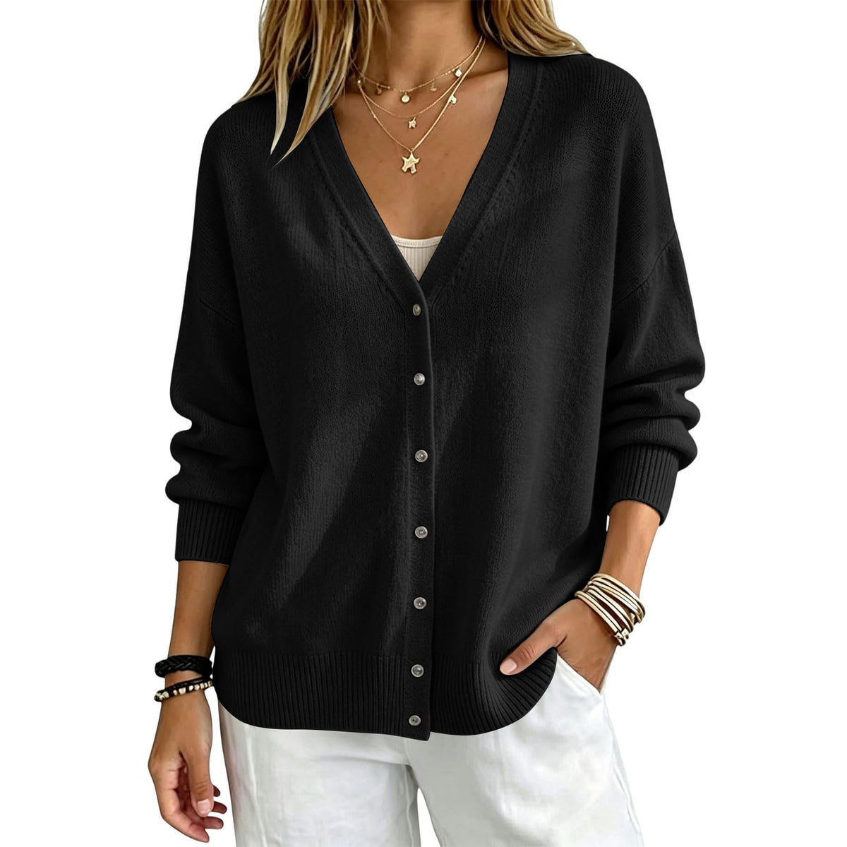 Cashmere Cardigans Sweater for Women Warm Lightweight Button Front Cardigan