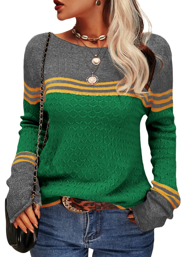 Danedvi Womens Fall Fashion 2026 Sweaters Colorblock Lightweight Striped Crewneck Winter Trendy Pullover Tops