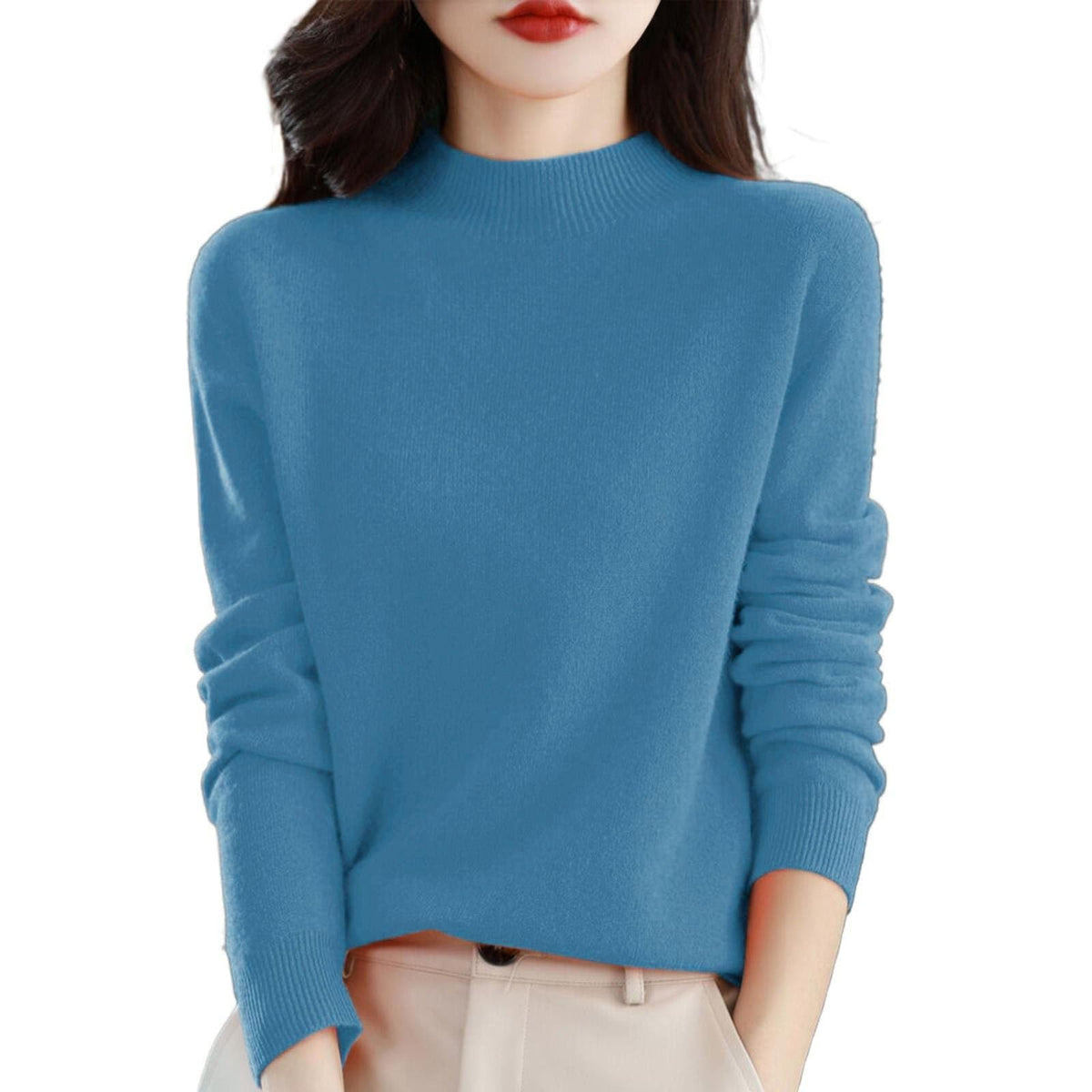 Cashmere Sweaters for Women Mock Turtleneck Warm Pullover Sweater