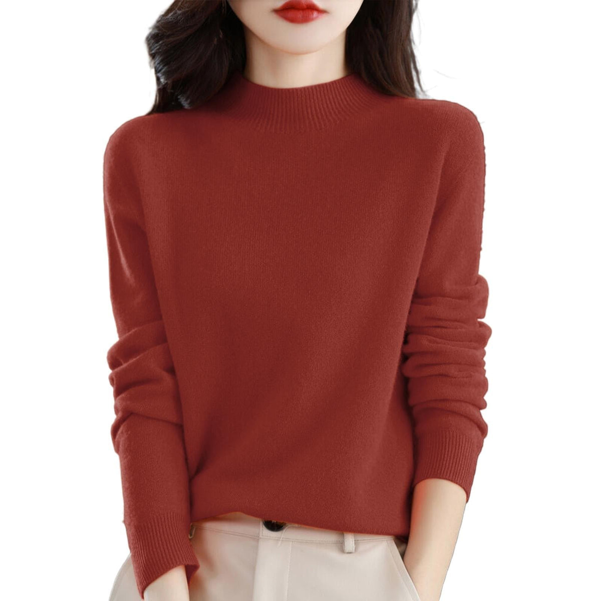 Cashmere Sweaters for Women Mock Turtleneck Warm Pullover Sweater
