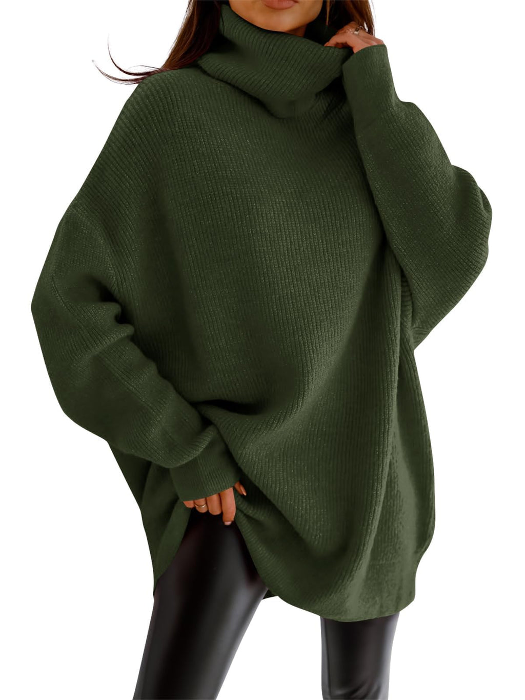 Womens Turtleneck Oversized Sweater Batwing Chunky Pullover Sweater Casual Fall Loose Knit Jumper Top