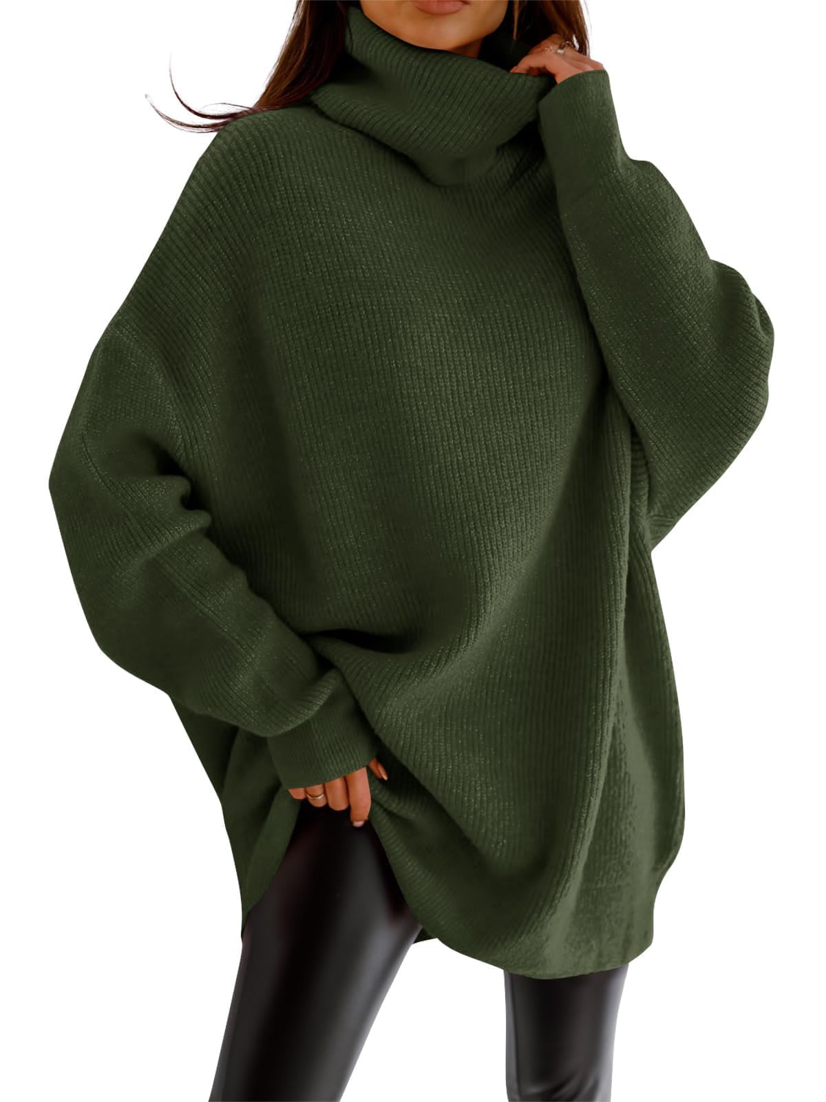 Womens Turtleneck Oversized Sweater Batwing Chunky Pullover Sweater Casual Fall Loose Knit Jumper Top
