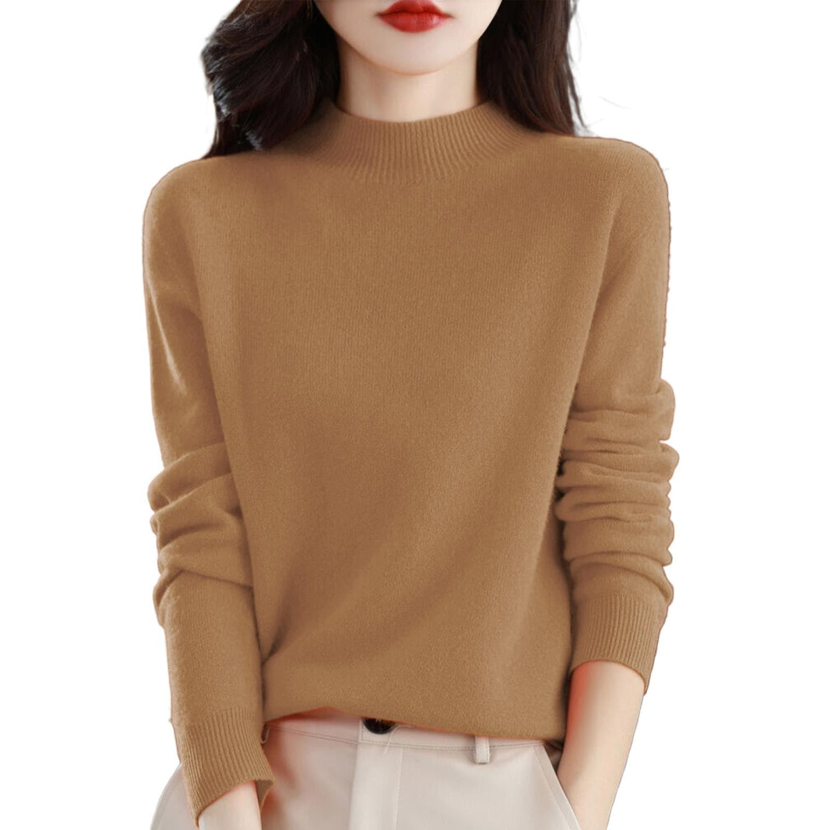 Cashmere Sweaters for Women Mock Turtleneck Warm Pullover Sweater