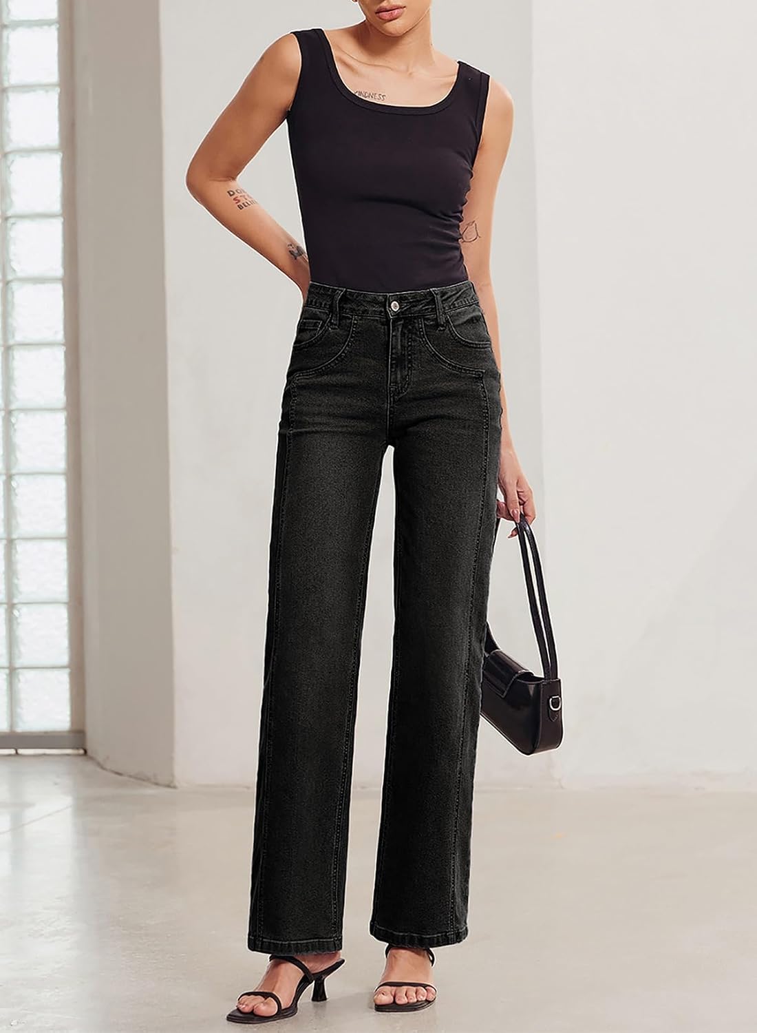 Sidefeel Women's Wide Leg Jeans High Waisted Stretchy Denim Pants