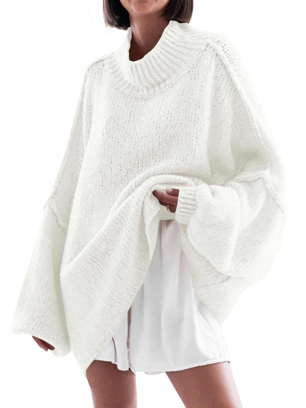 Saodimallsu Womens Oversized Sweaters Mock Neck Fall Winter Tunic Sweater