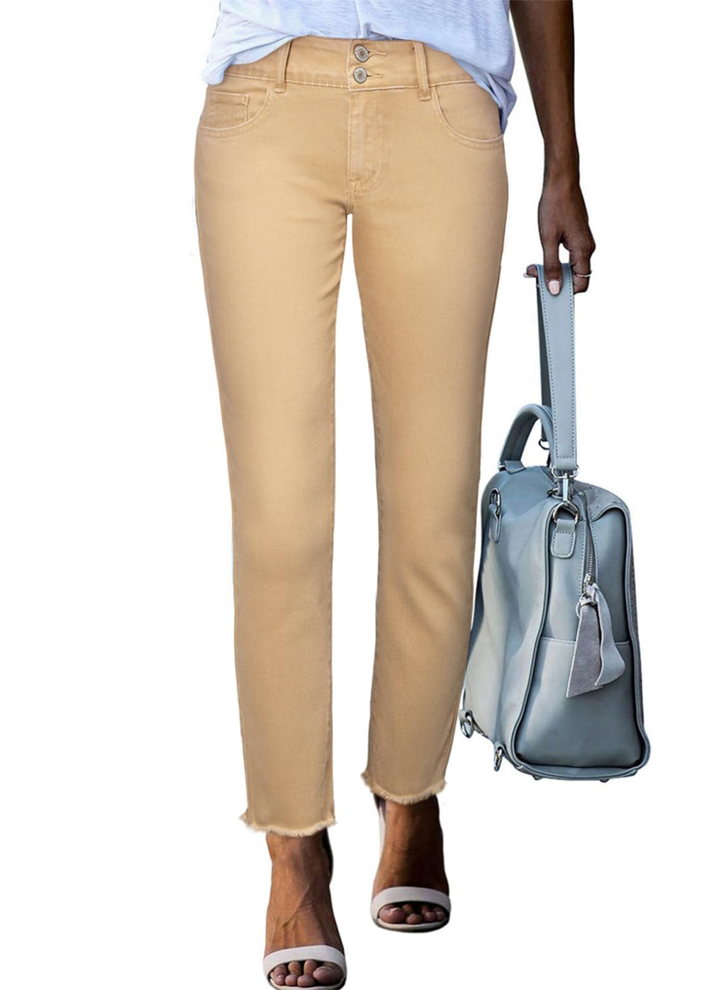 Sidefeel Women's High Waisted Raw Hem Straight Leg Jeans
