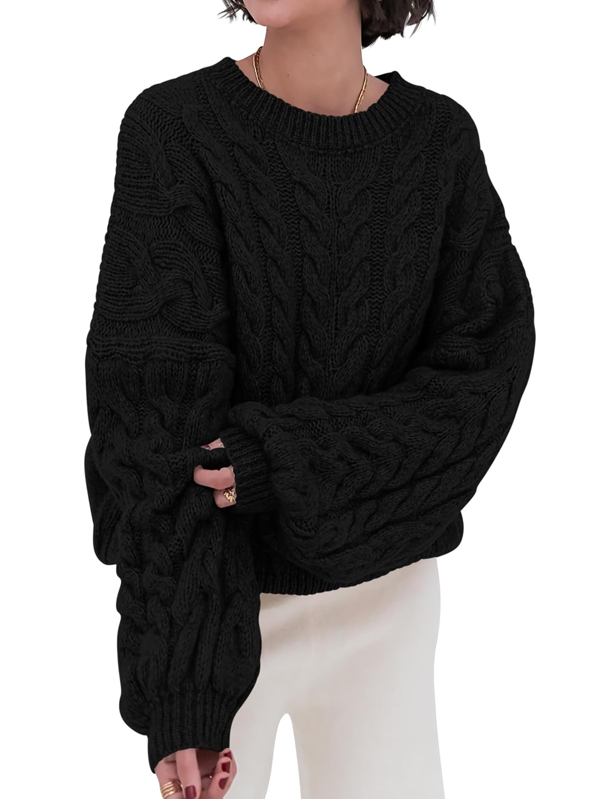 PRETTYGARDEN Womens Sweaters Fall 2026 Cable Knit Long Sleeve Crewneck Oversized Sweater Chunky Pullover Loose Outfits