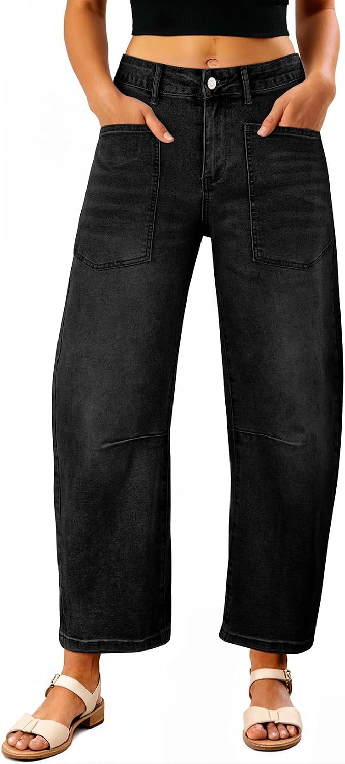 EVALESS Barrel Jeans Women Baggy Stretchy Cropped Denim Pants