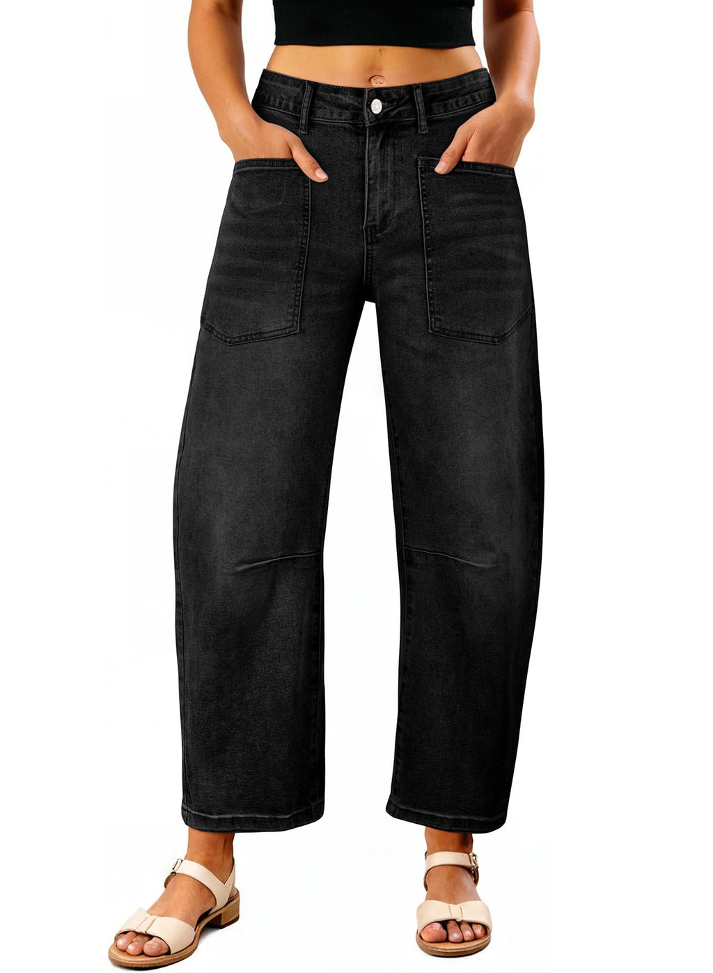 EVALESS Barrel Jeans Women Baggy Stretchy Cropped Denim Pants