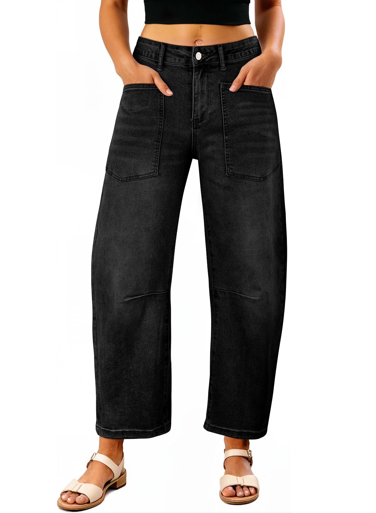EVALESS Barrel Jeans Women Baggy Stretchy Cropped Denim Pants