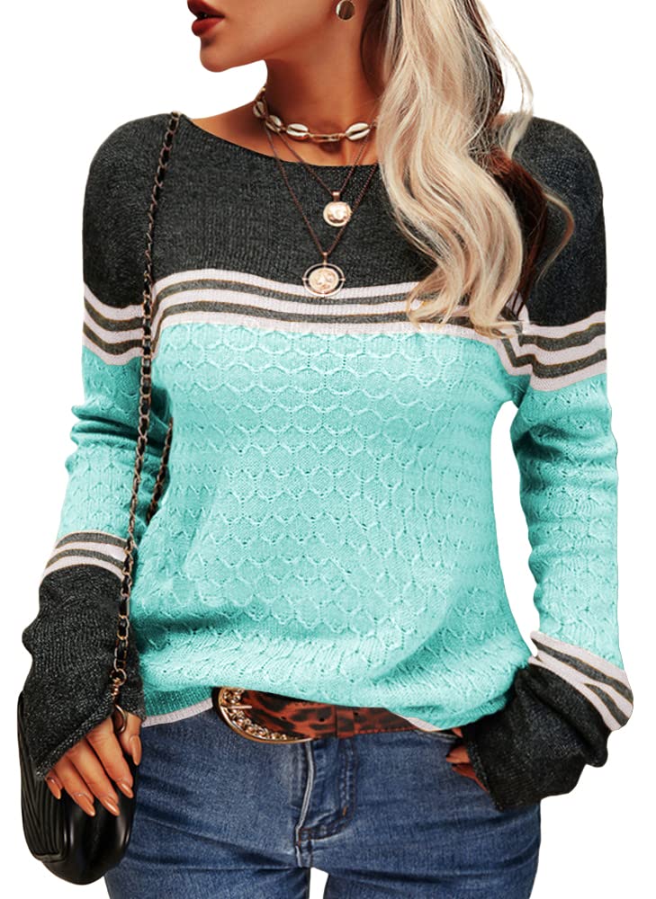 Danedvi Womens Fall Fashion 2026 Sweaters Colorblock Lightweight Striped Crewneck Winter Trendy Pullover Tops