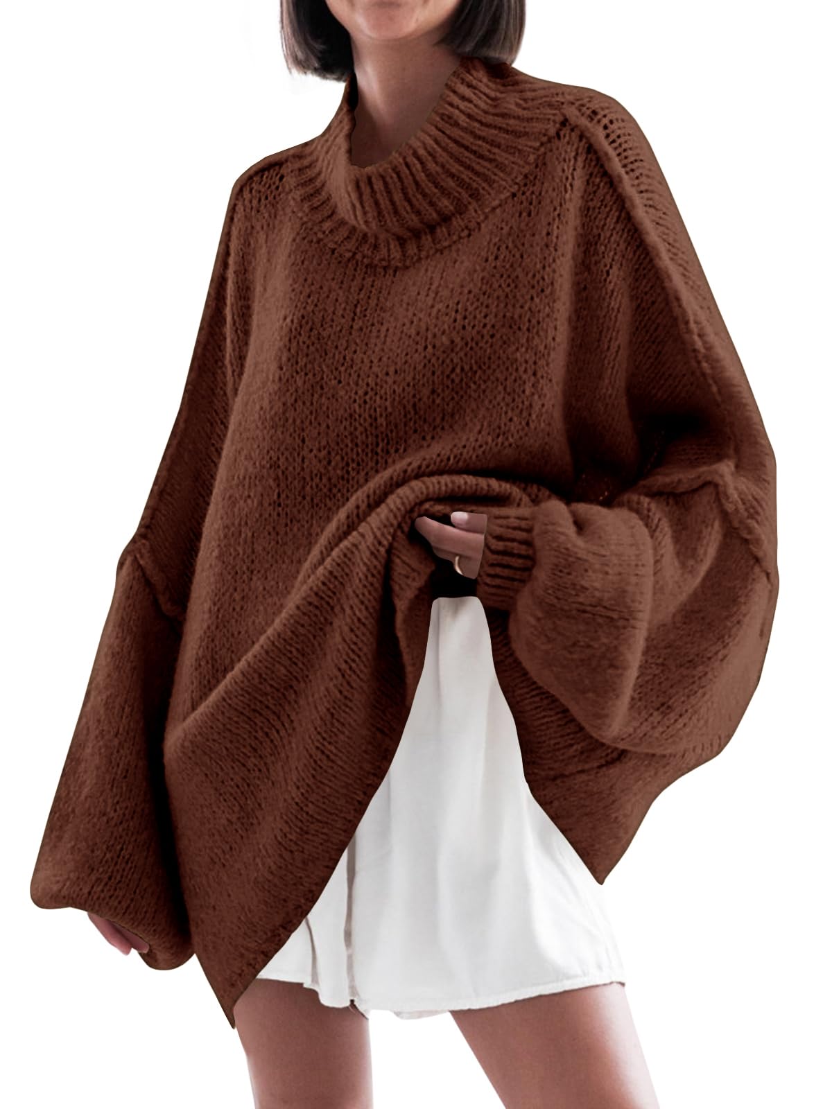 Saodimallsu Womens Oversized Sweaters Mock Neck Fall Winter Tunic Sweater