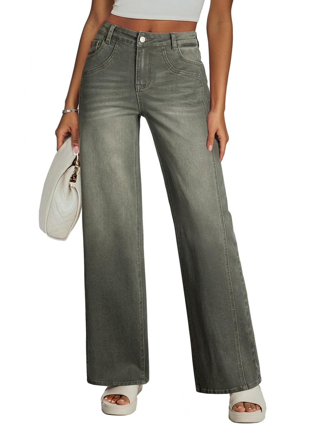 Sidefeel Women's Wide Leg Jeans High Waisted Stretchy Denim Pants