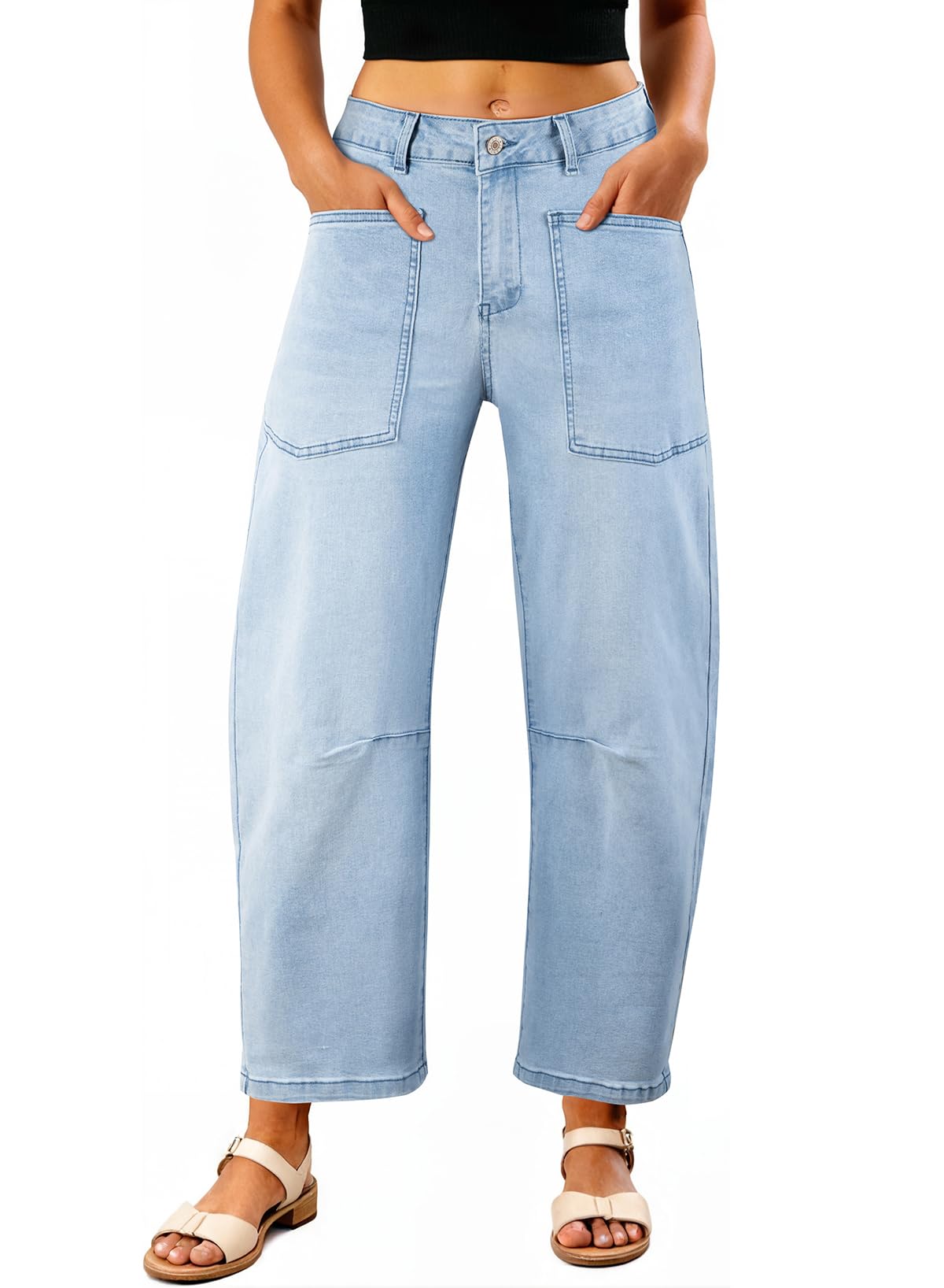 EVALESS Barrel Jeans Women Baggy Stretchy Cropped Denim Pants