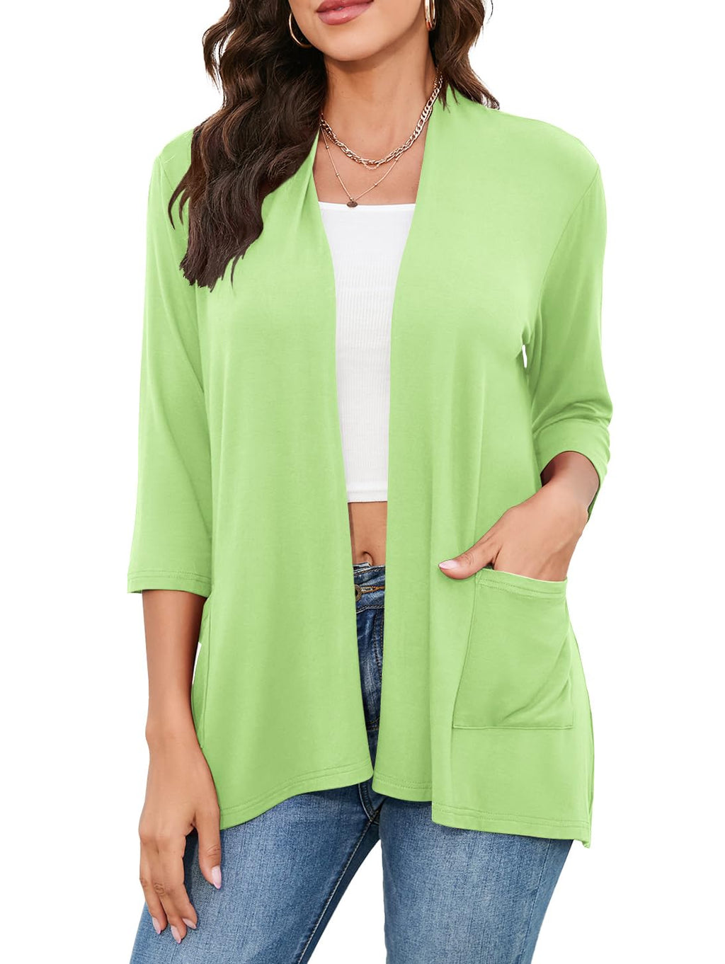 HIYIYEZI Womens Casual Lightweight Cardigans with Pockets 3/4 Sleeve Open Front Dusters