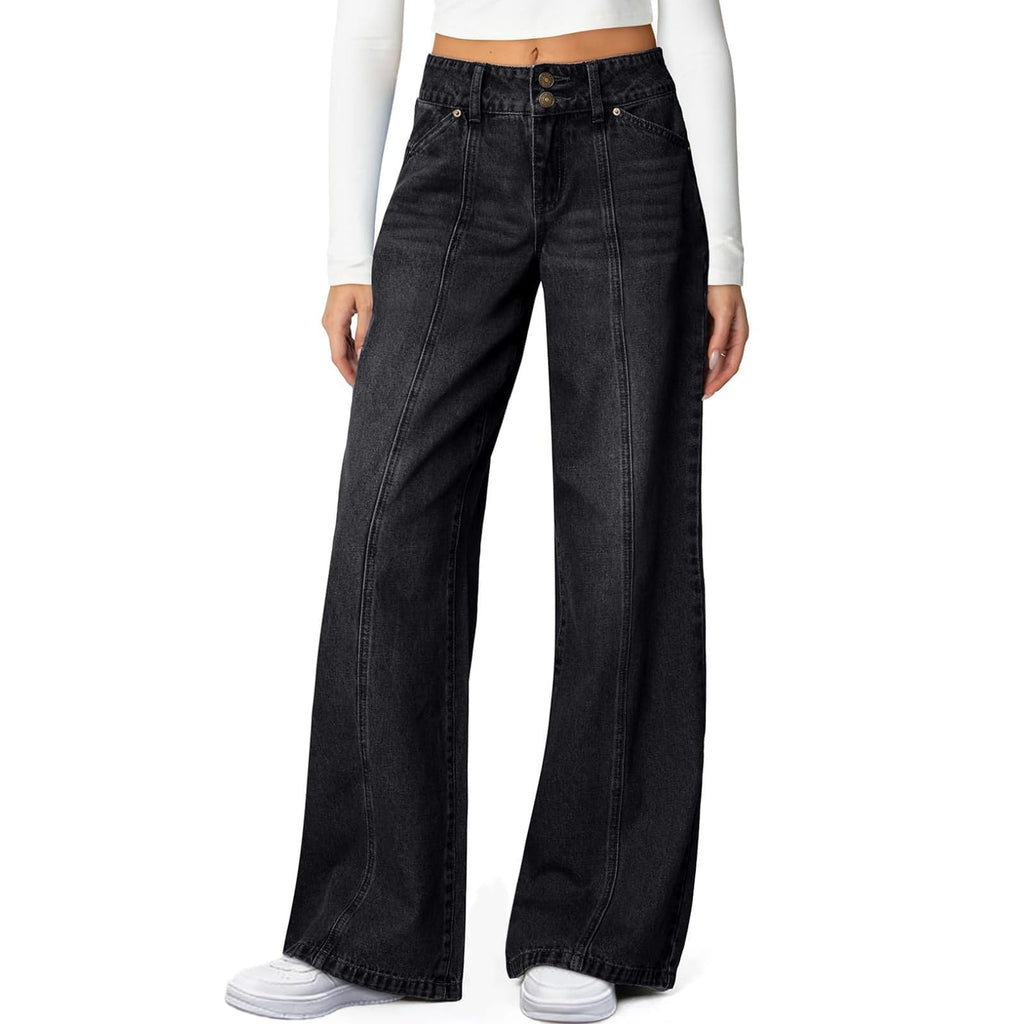 Nantdog Baggy Jeans Women High Waist Baggy Wide Leg Stretchy Denim Pants