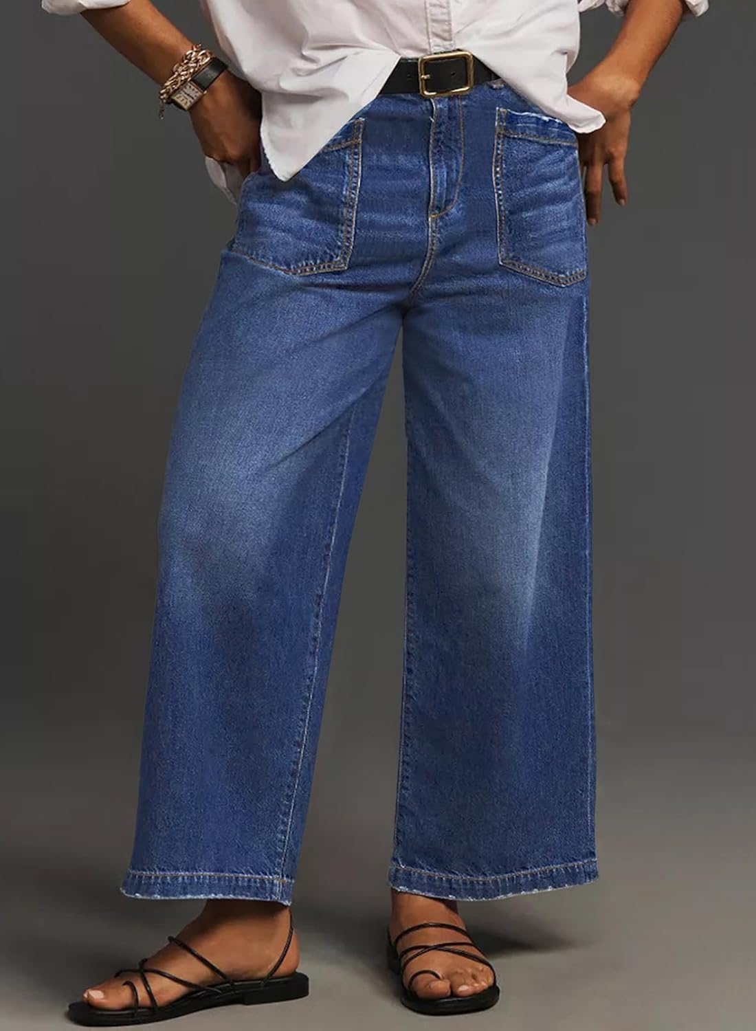 Eytino Plus Size Jeans for Women High Waisted Wide Leg Jeans Trendy Baggy Loose Stretchy Denim Pants with Pockets(1X-5X)