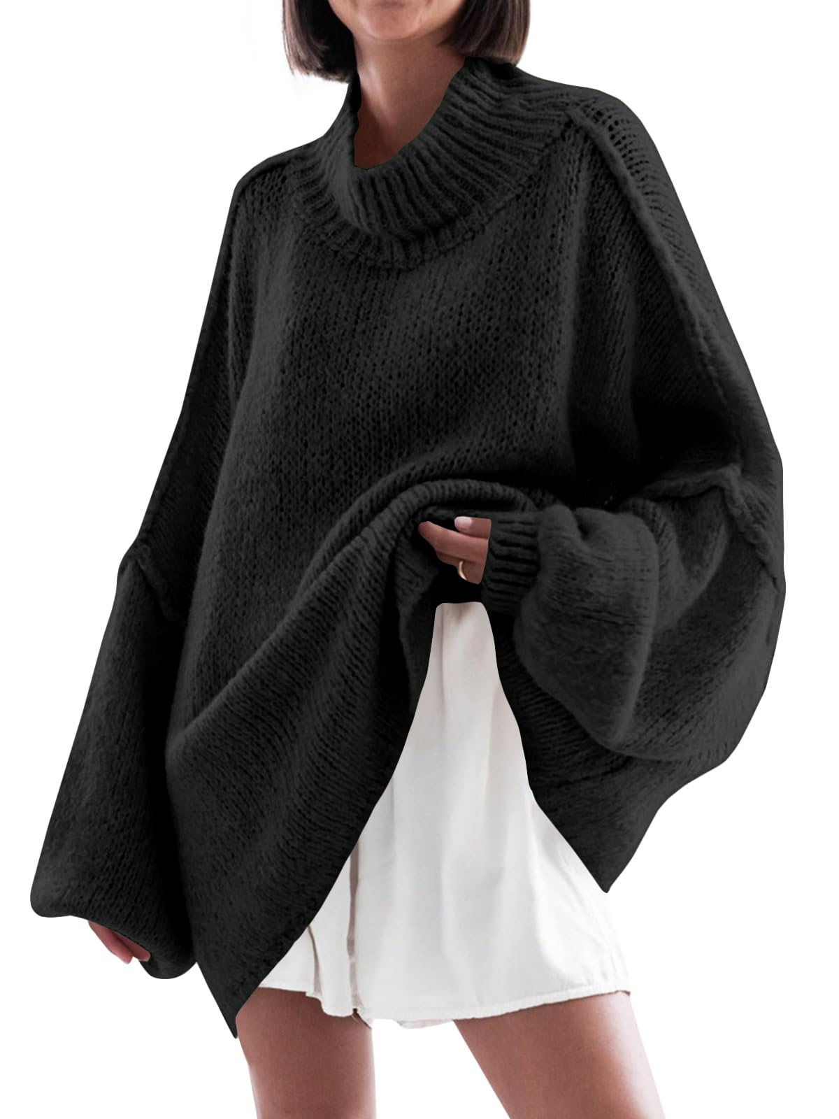 Saodimallsu Womens Oversized Sweaters Mock Neck Fall Winter Tunic Sweater