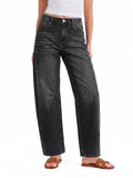 Cicy Bell Women Barrel Cropped Jeans Baggy High Waisted Casual Denim Pants