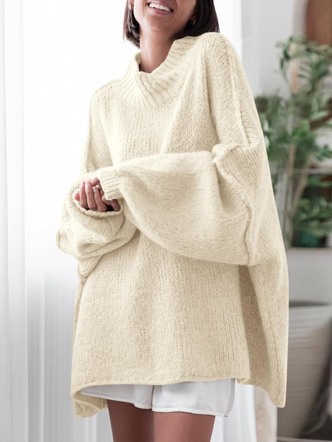 Saodimallsu Womens Oversized Sweaters Mock Neck Fall Winter Tunic Sweater