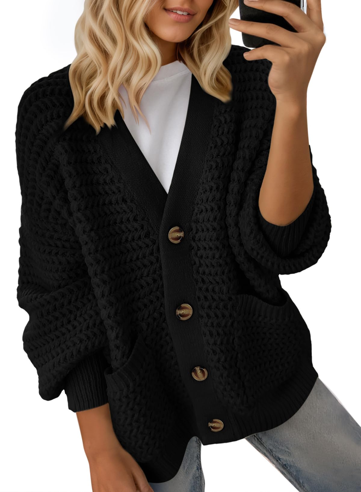 Dokotoo Women's 2026 Fashion Casual Open Front Long Sleeve Chunky Knit Cardigans Sweaters Outerwear Coats