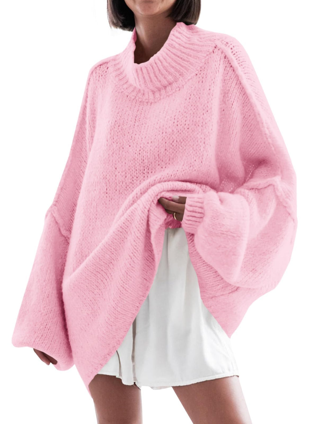 Saodimallsu Womens Oversized Sweaters Mock Neck Fall Winter Tunic Sweater