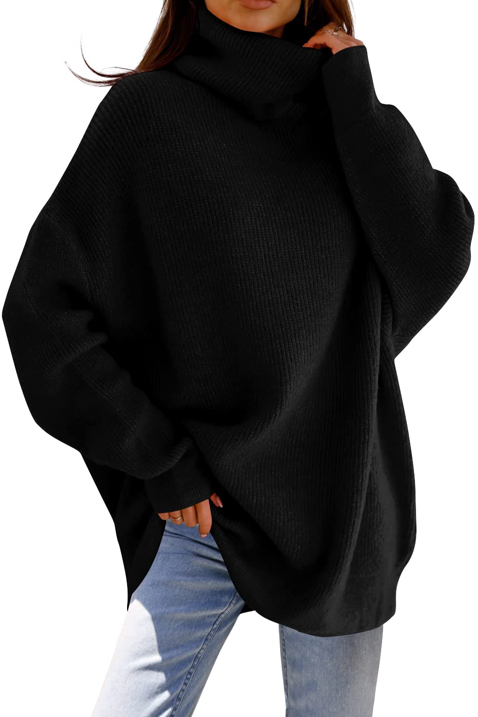 Womens Turtleneck Oversized Sweater Batwing Chunky Pullover Sweater Casual Fall Loose Knit Jumper Top