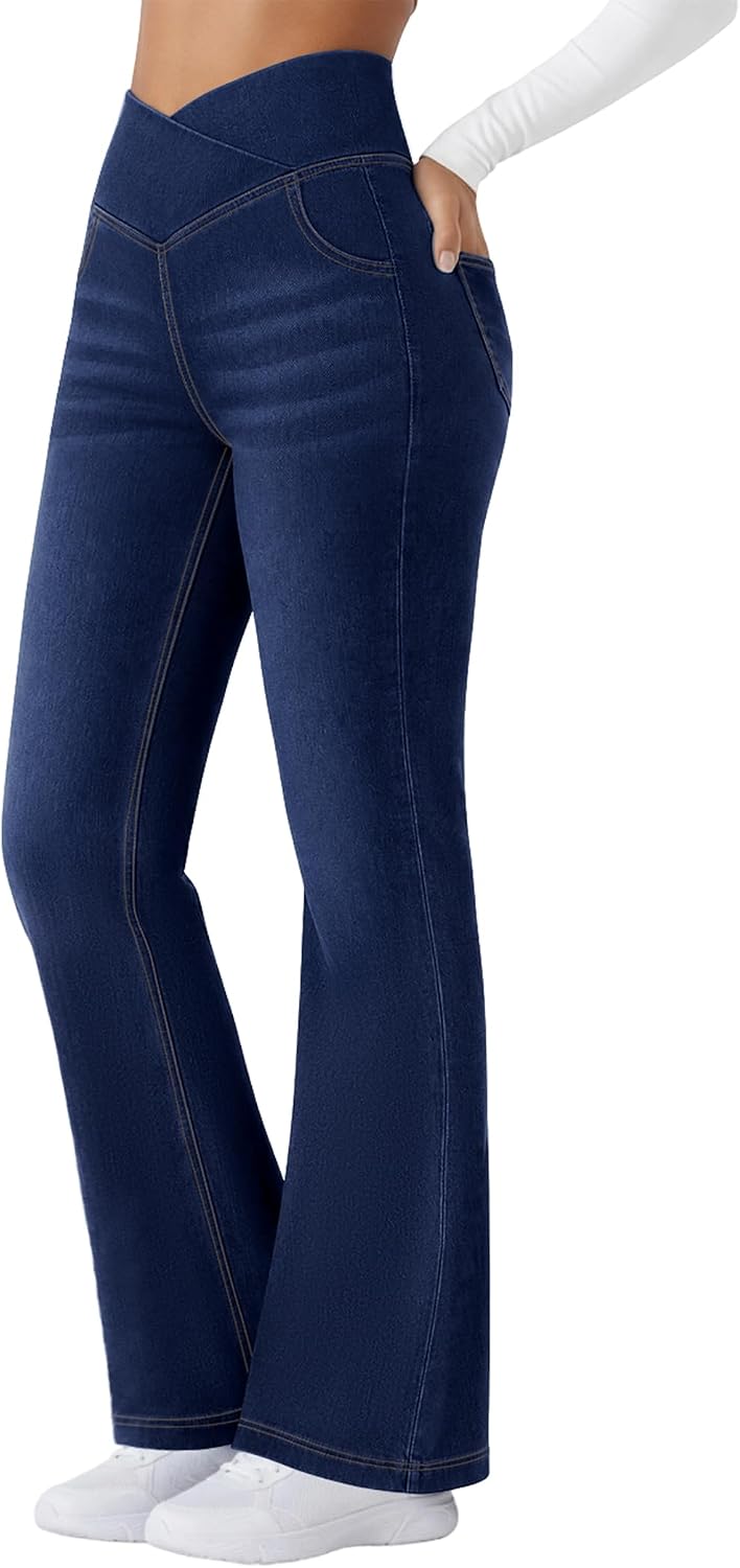 FireSwan Womens Flare Jeans Crossover High Waisted Bootcut Jeans