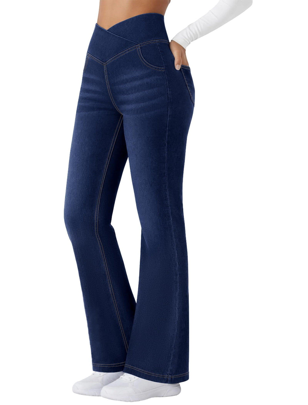 FireSwan Womens Flare Jeans Crossover High Waisted Bootcut Jeans