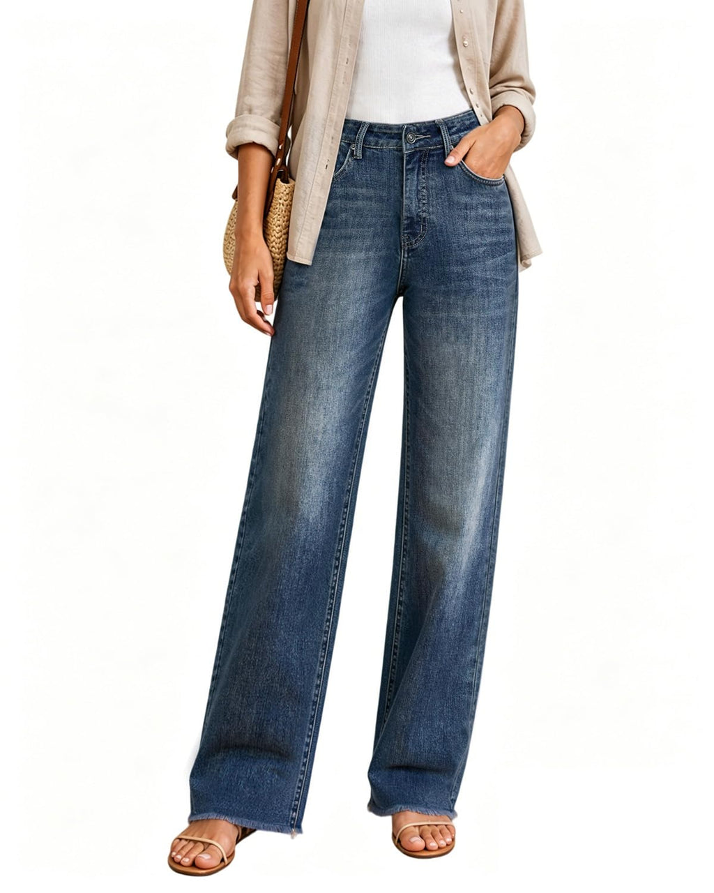 Women's High Waisted Stretchy Straight Leg Jeans Tummy Control Pants
