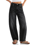 Flowyair Womens Baggy Barrel Jeans Raw High Waisted Wide Leg Denim Pants
