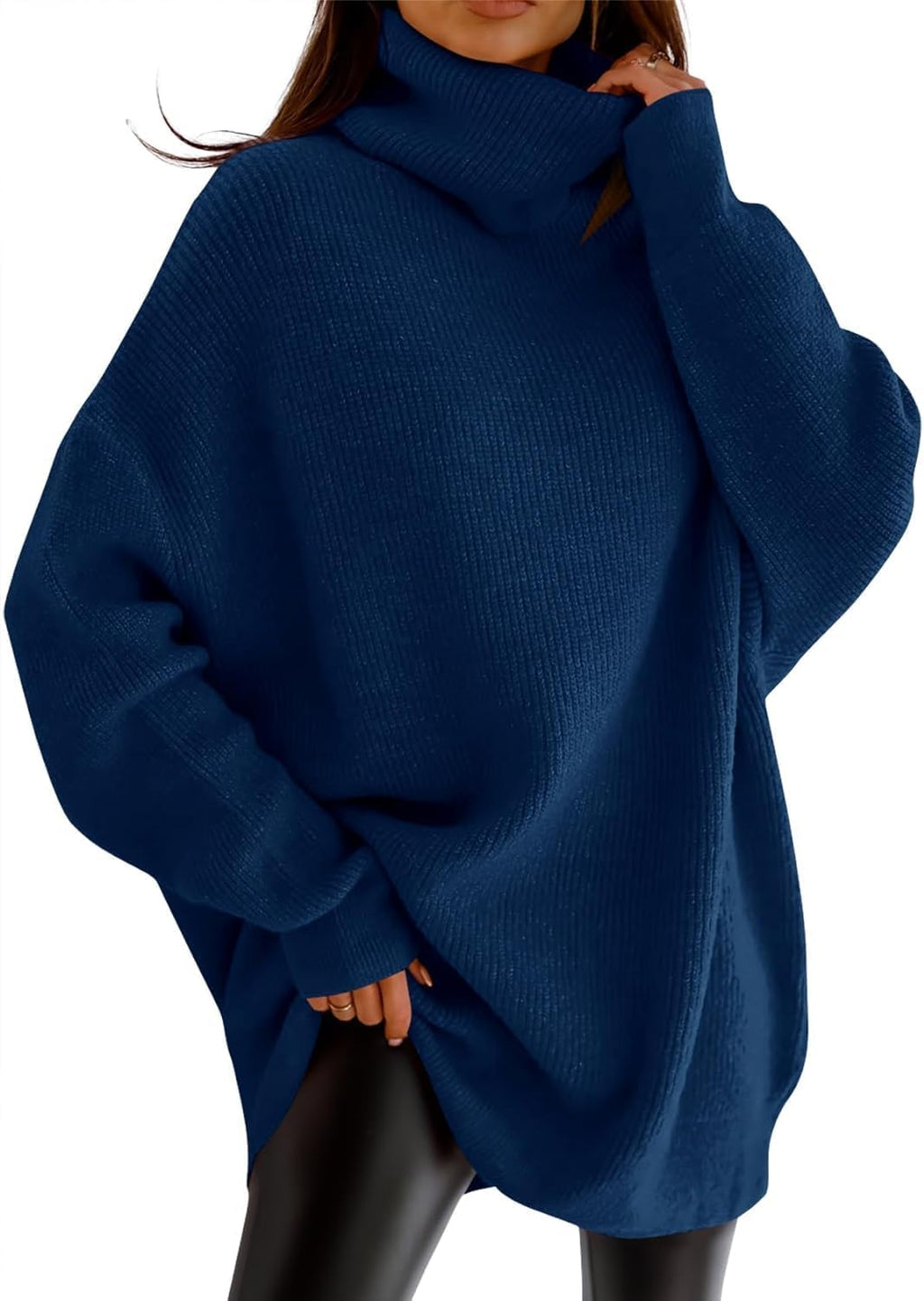 Womens Turtleneck Oversized Sweater Batwing Chunky Pullover Sweater Casual Fall Loose Knit Jumper Top