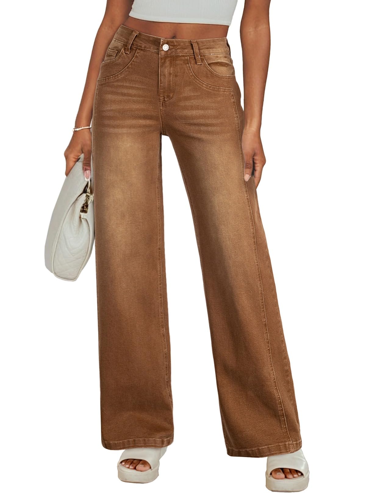Sidefeel Women's Wide Leg Jeans High Waisted Stretchy Denim Pants