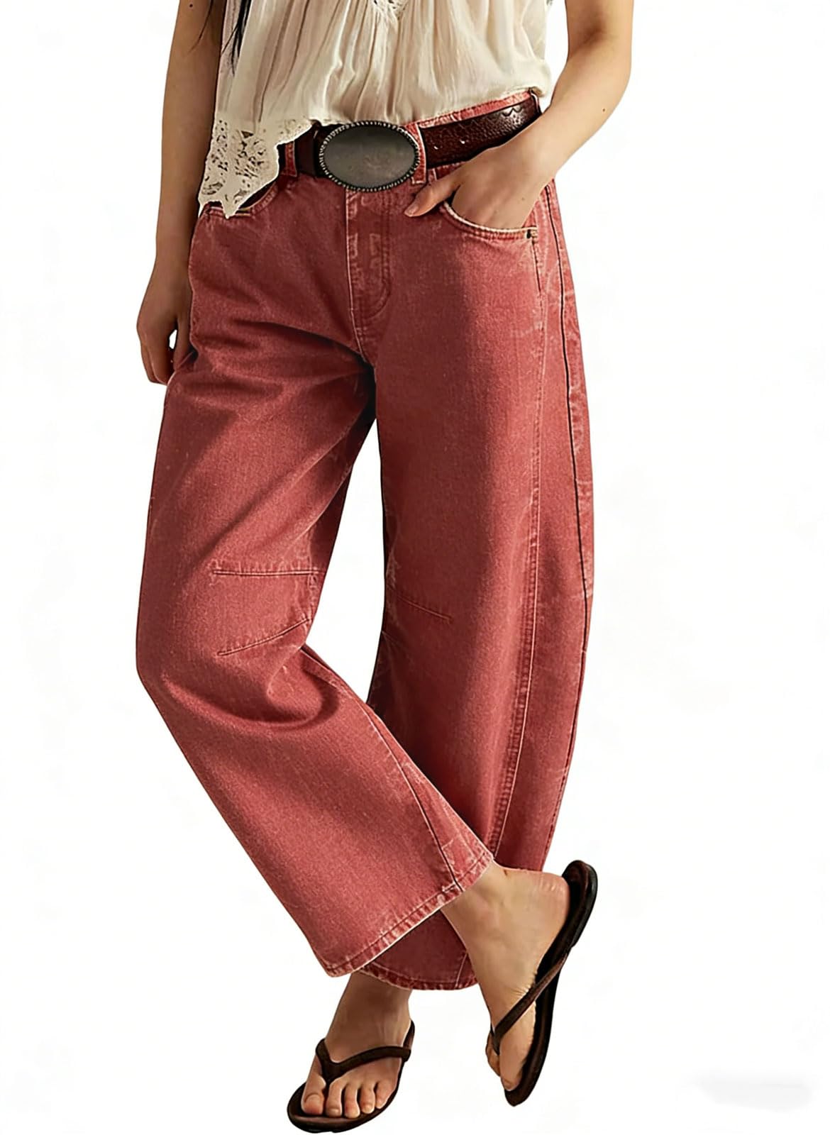 loveimgs Women Casual Wide Leg Mid Rise Jeans Baggy Barrel Jeans Denim Pull On Pants Sweatpants Y2k Boyfriend Boho Ankle Pant