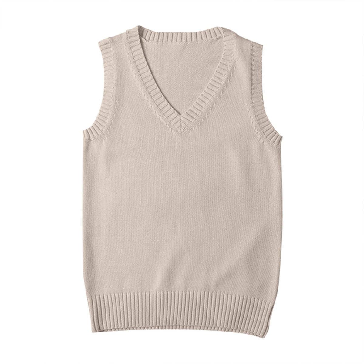 Sweater Vest for Women V Neck Sleeveless Ribbed Trim Solid Knit Casual Layering Daily Tank Vest