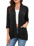 HIYIYEZI Womens Casual Lightweight Cardigans with Pockets 3/4 Sleeve Open Front Dusters