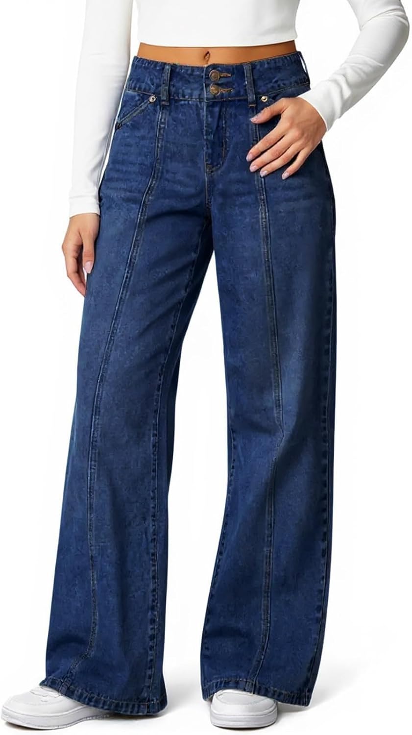 Nantdog Baggy Jeans Women High Waist Baggy Wide Leg Stretchy Denim Pants
