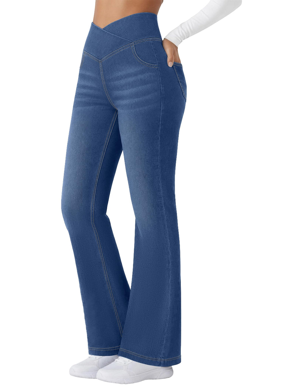 FireSwan Womens Flare Jeans Crossover High Waisted Bootcut Jeans
