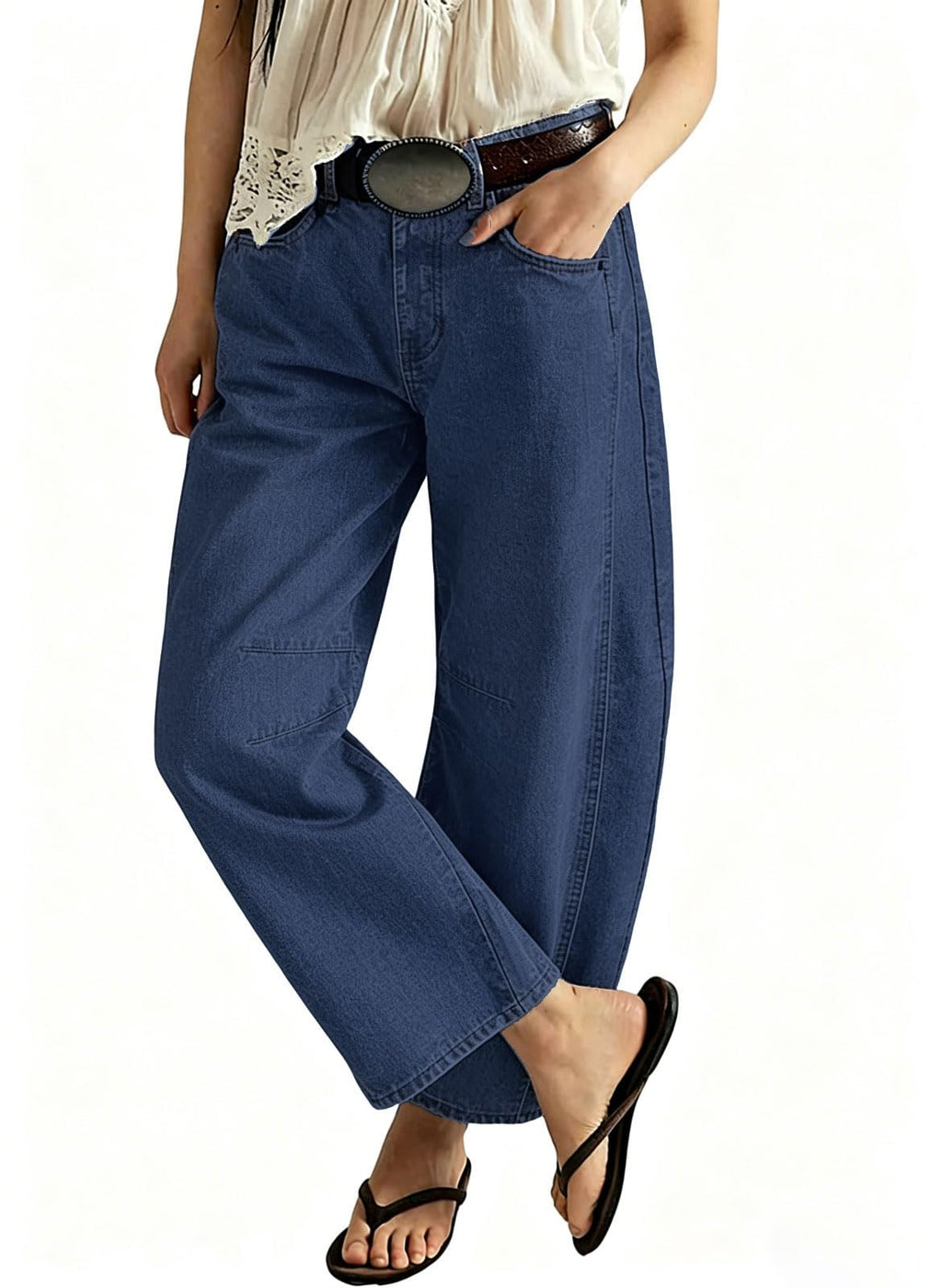 loveimgs Women Casual Wide Leg Mid Rise Jeans Baggy Barrel Jeans Denim Pull On Pants Sweatpants Y2k Boyfriend Boho Ankle Pant