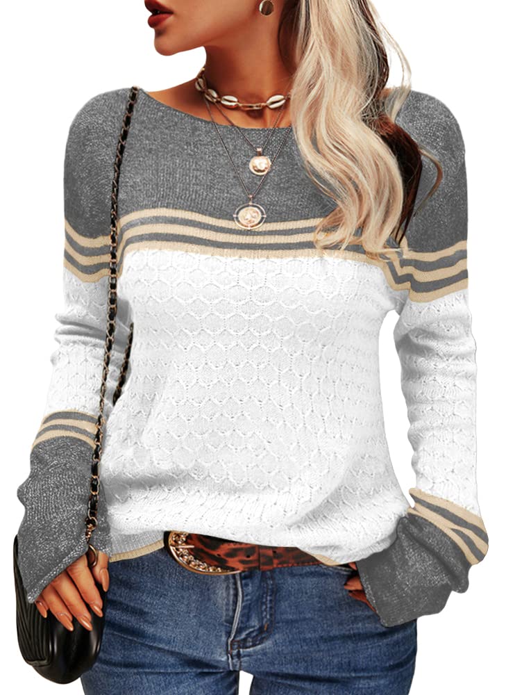 Danedvi Womens Fall Fashion 2026 Sweaters Colorblock Lightweight Striped Crewneck Winter Trendy Pullover Tops