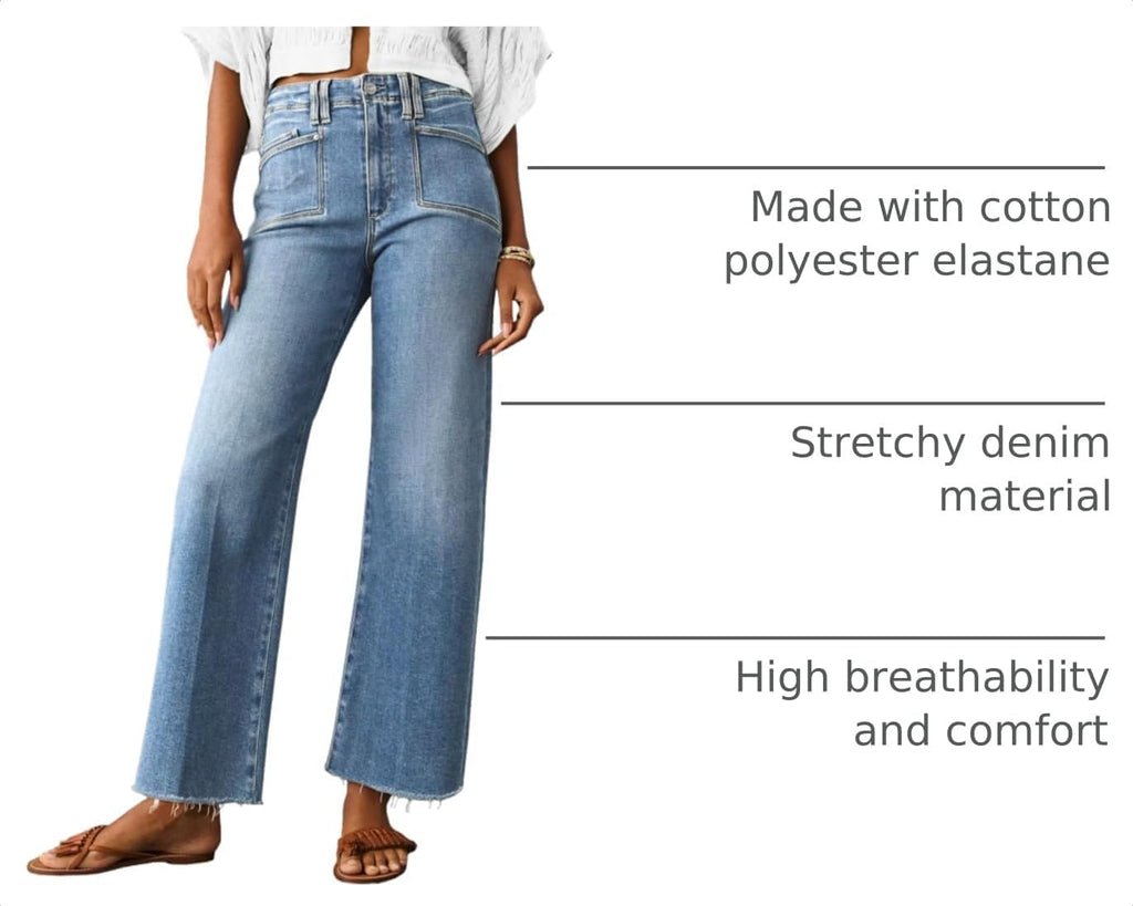 Cicy Bell Womens High Waisted Cropped Jeans Straight Leg Raw Hem Denim Pant