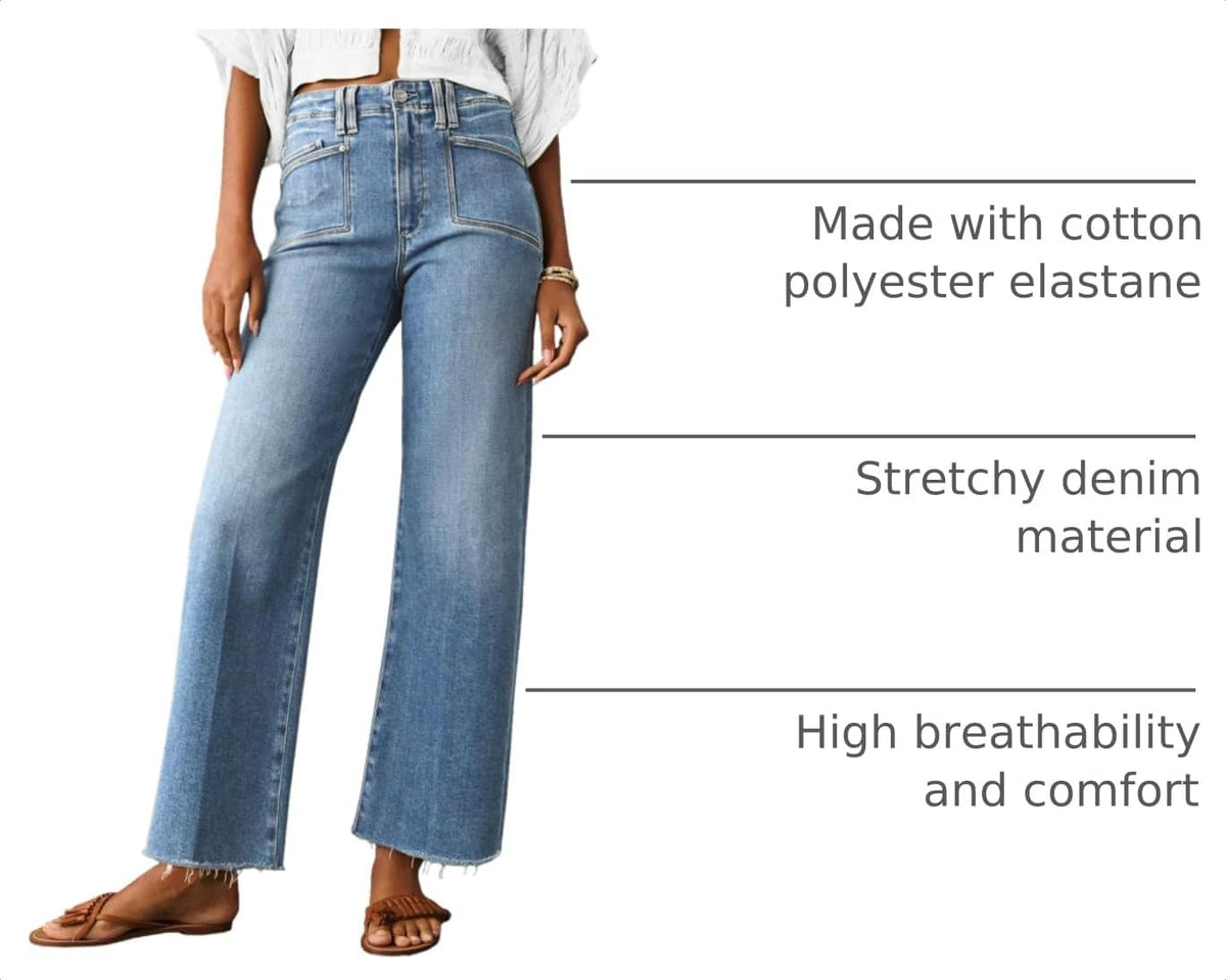 Cicy Bell Womens High Waisted Cropped Jeans Straight Leg Raw Hem Denim Pant