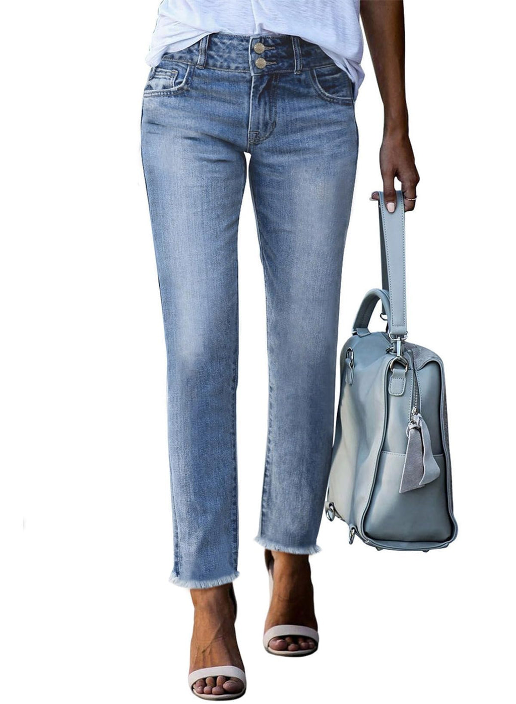 Sidefeel Women's High Waisted Raw Hem Straight Leg Jeans