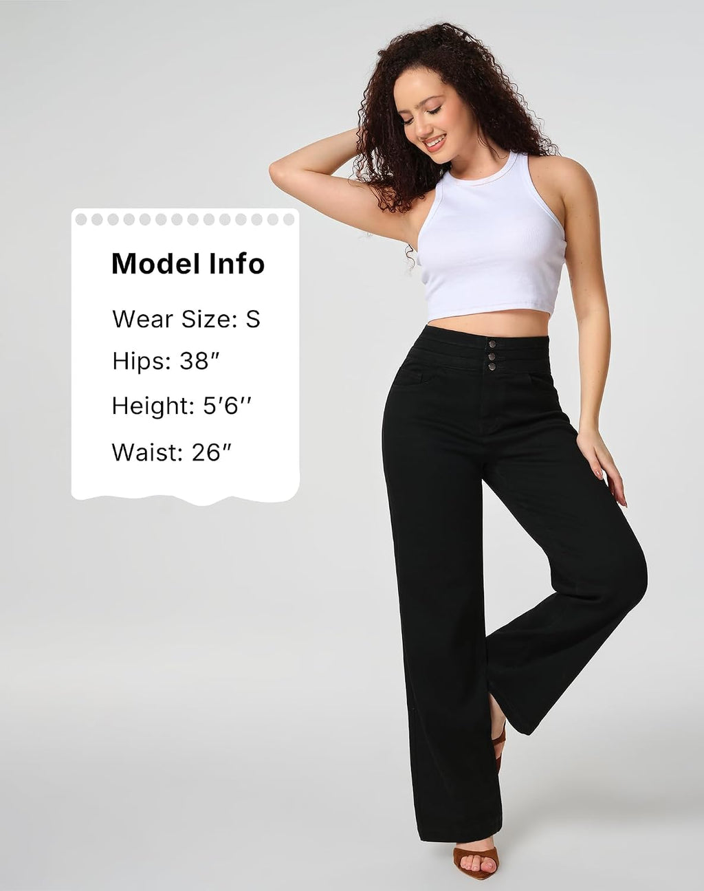 roswear Women's Wide Leg Jeans Casual High Waisted Stretch Baggy Loose Denim Pants